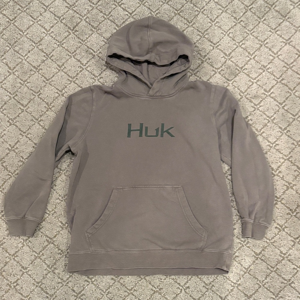 Huk Men's Gray Hoodie with Green Logo